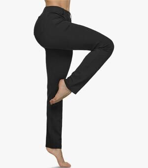 TSLA Womens Bootcut Yoga Pants with Pockets, Tummy Control High Waist Size M